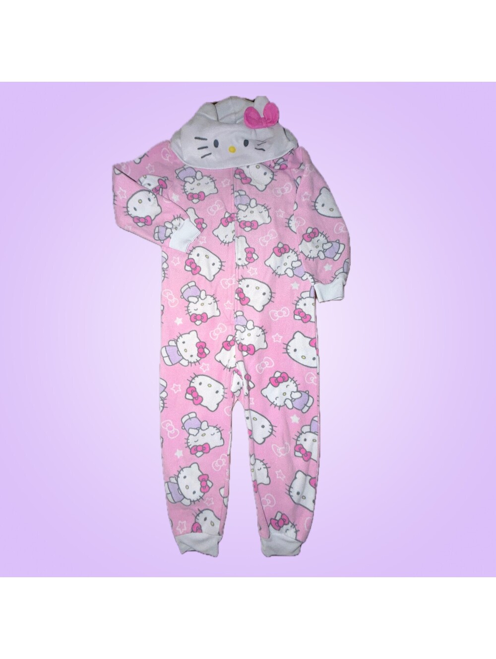 Hello Kitty Girls XS 4/5 Pink Fleece Hooded One-Piece Pajamas
